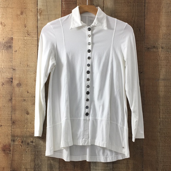 neon buddha Tops - Neon Buddha Nirvana White Button Front Tunic Top